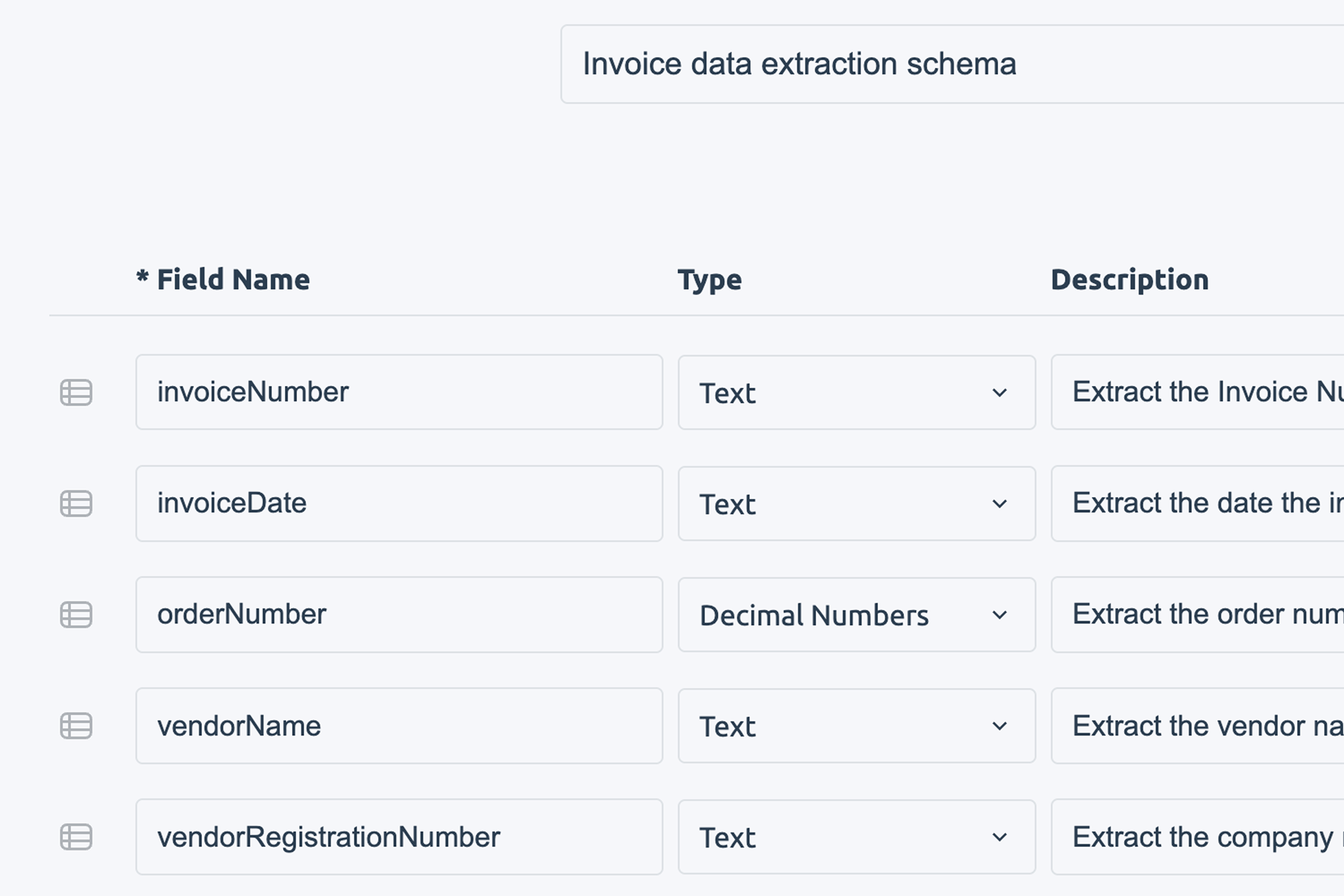 Invoice template configuration screen